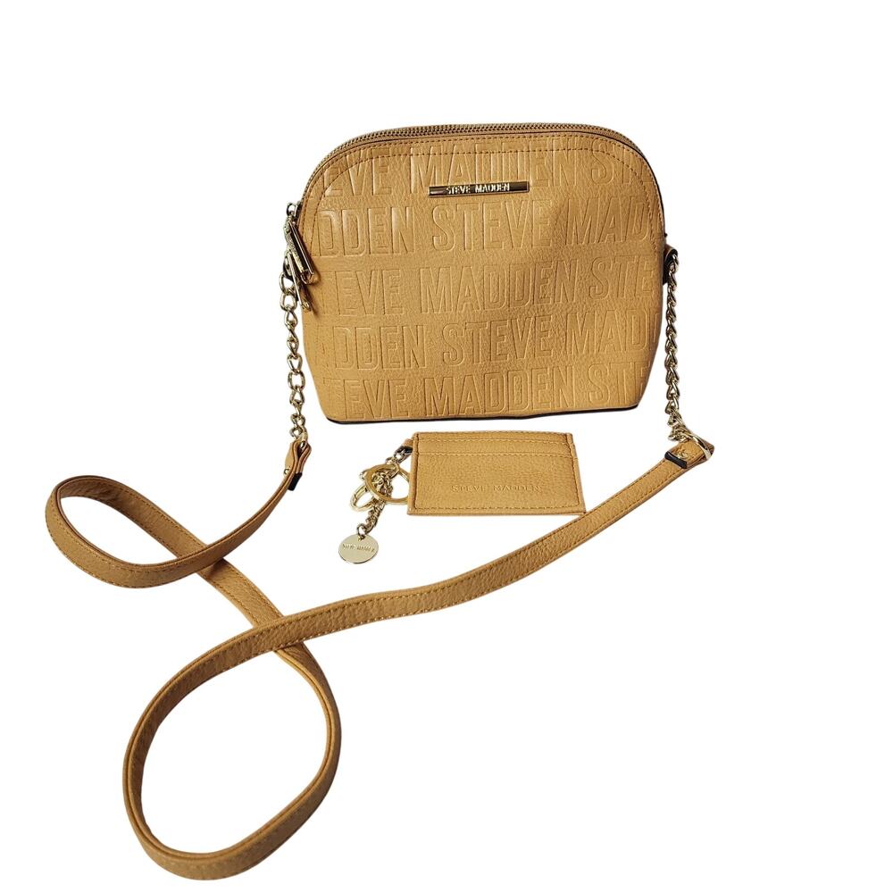 Steve Madden Purse Mustard Yellow Embossed Logo Dome Crossbody Bag Excellent